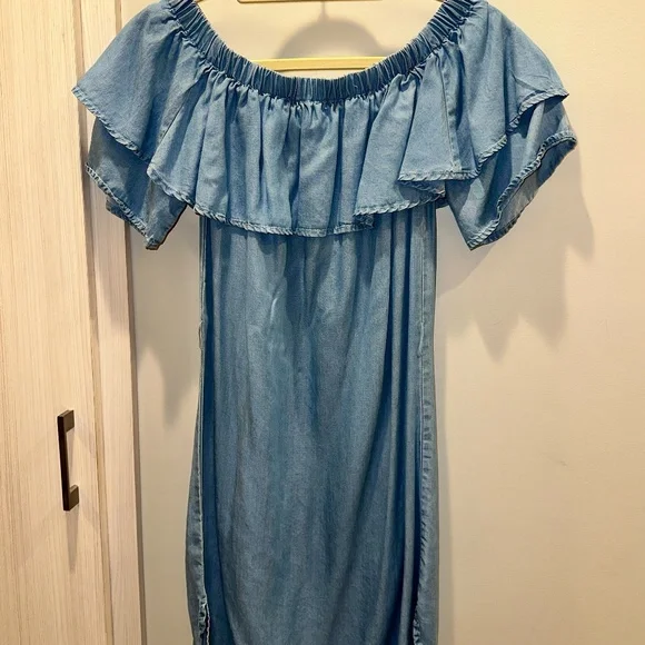 Rachel Rachel Roy Dresses | Rachel Roy Denim Off Shoulder Dress | Color: Blue | Size: Xs | Rominane17'S Closet